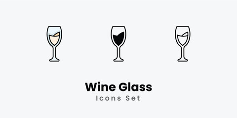Wine Glass Icons thin line and glyph vector icon stock illustration