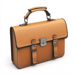 240805 132. Tan colored briefcase, white background, 3D Rendering, isometric, slim attache style, textured exterior, expandable gusset, shoulder strap