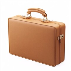 240805 132. Tan colored briefcase, white background, 3D Rendering, isometric, slim attache style, textured exterior, expandable gusset, shoulder strap