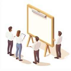 Fototapeta premium 240805 153. Whiteboard in warm ivory tone, white background, 3D Rendering, isometric, smart board with touchscreen capabilities, slim profile, wireless connectivity