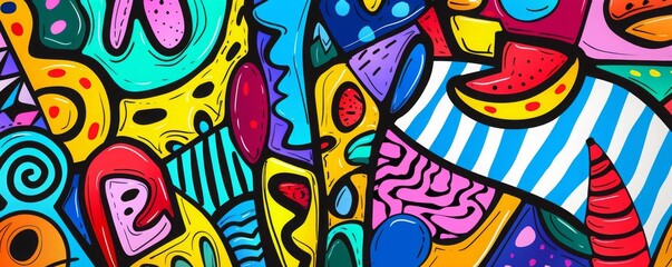 Obraz premium Abstract background with handdrawn doodles, Artistic, Bright Colors, High Energy, Playful