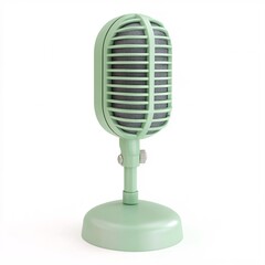240805 169. Retro-style green microphone, white background, 3D Rendering, isometric, vintage audio equipment, classic radio broadcaster design