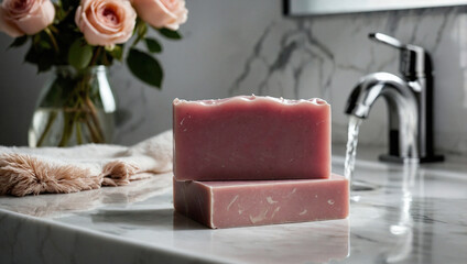 handcrafted rustic rose pink soap bar