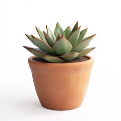 Fototapeta premium 240805 187. Orange terracotta plant pot, white background, 3D Rendering, isometric, rustic design, wide rim, suitable for succulents