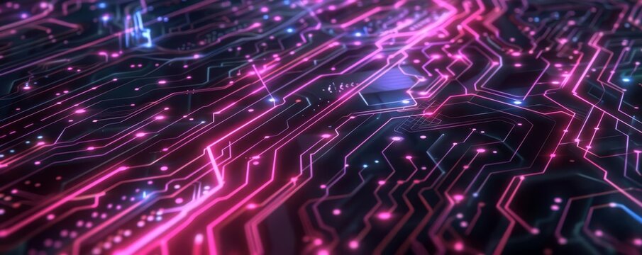 Futuristic abstract background with glowing circuit patterns, Cool Tones, High Contrast, Digital Art, High Resolution