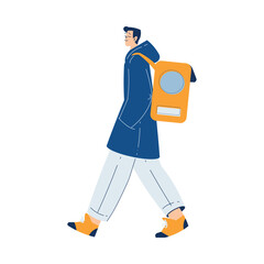 Food Delivery with Man Character Walking Carry Bag Vector Illustration
