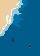 Summer nature landscape poster, cover, sunny beach scene, typography design. Summer vacation,