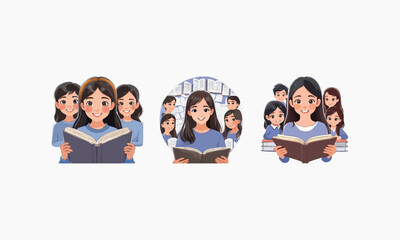 Cute girl reading vector