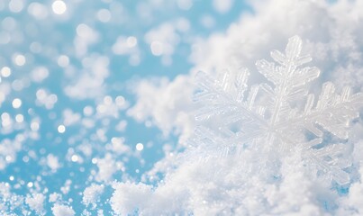 Beautiful snowflake with white and blue background,  Generative AI
