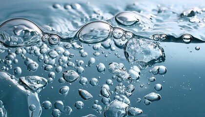 Water surface texture with bubbles and splashes. Clear water abstract nature background