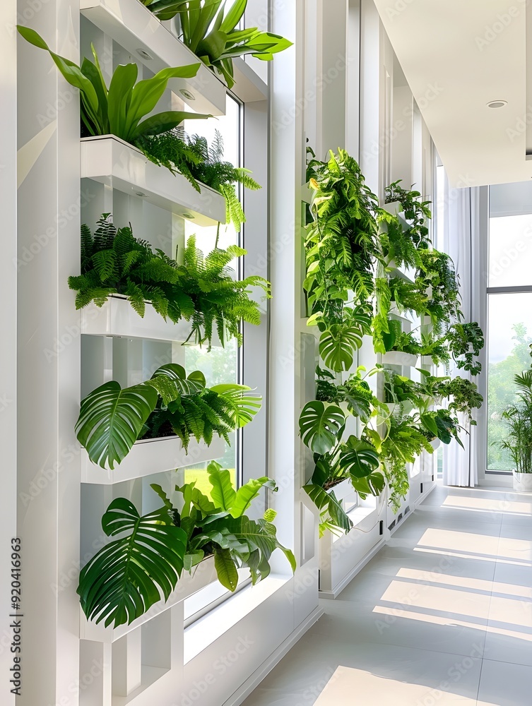 Canvas Prints White Wall With Green Plants in Pots.