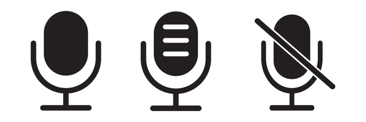 Audio microphone on and mute icon set. Microphone symbol for your web site design, logo, app, UI. Vector line icon for Business and Advertising