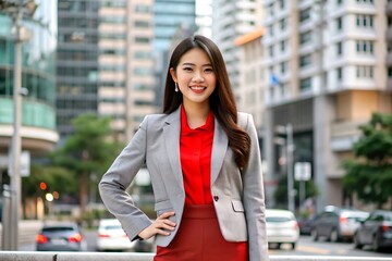 Confident Businesswoman Standing in City Street.
