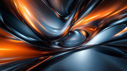Abstract Fluid Light and Metallic Waves in Orange and Blue