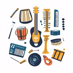 Obraz premium 240805 56. A simple vector icon illustration depicting the group of musical instrument items at center for a website isolated white background
