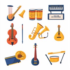 Obraz premium 240805 56. A simple vector icon illustration depicting the group of musical instrument items at center for a website isolated white background
