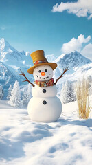 Obraz premium Animated snowman coming to life, his coal eyes twinkling with magic 