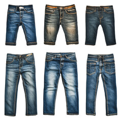 PNG Various styles of denim pants displayed together