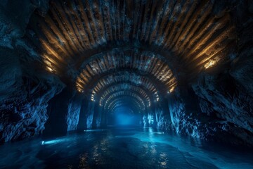 Subsurface chambers feature an ornate ceiling adorned with intricate stalactites, creating a stunning natural masterpiece.
