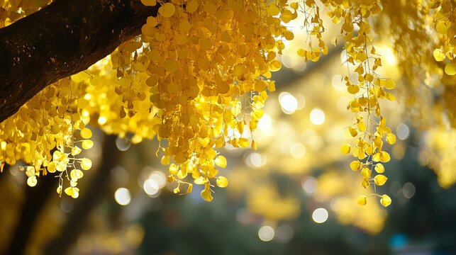 The Golden Shower Tree, also known as Purging Cassia, is renowned for its vibrant, cascading clusters of bright yellow flowers.