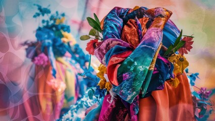 Fototapeta premium A colorful fabric with flowers and leaves on it is shown, AI