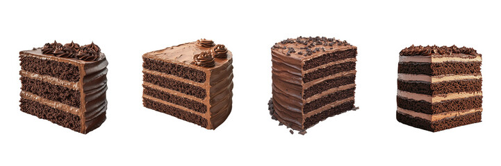 Set of Layered Chocolate Cake isolated on transparent png background