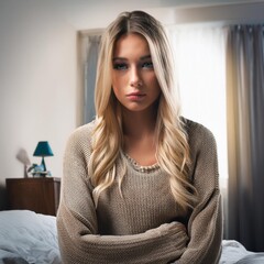 Obraz premium sad young woman, AI generated