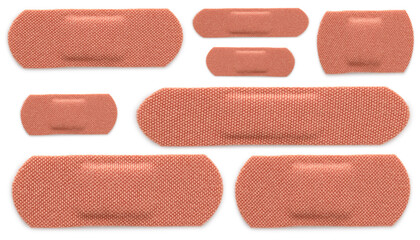 Many different medical plasters isolated on white, set