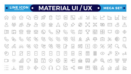 Best collection of material ui ux icon set, user interface icon set collection. Basic User Interface Essential Set. Line Outline Icons. For App, Web, Print. Editable stroke outline icon. 