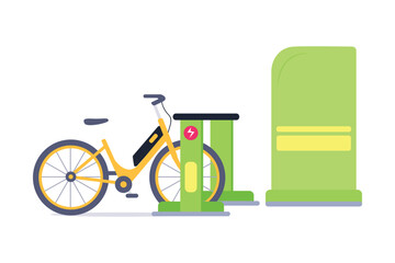 Public Bicycle Charging Station as Eco-friendly Transport Vector Illustration