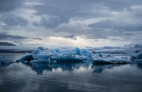 Icebergs float on Jokulsarlon glacier lagoon