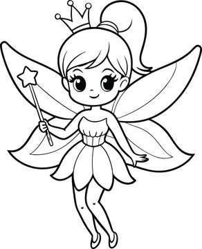 recommend clip art: Magical fairy line art illustration black and white