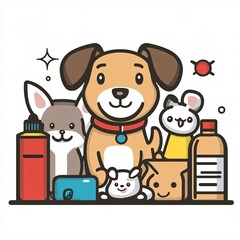 240805 67. A simple vector icon illustration depicting the group of animal care with dog collar items at center for a website isolated white background