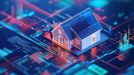 3D Model of a House on a Digital Interface