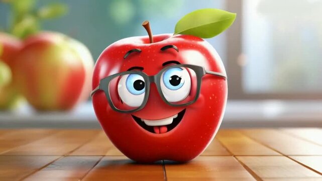 red apple character with glasses, smiling High quality HD 4K video clips 