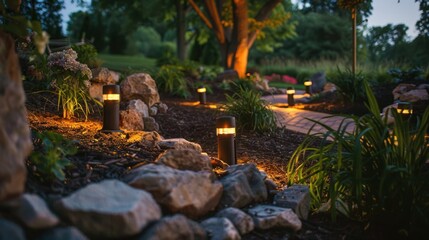 Illuminated Pathway in a Serene Garden