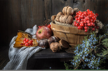 Ripe autumn apples and other fruits