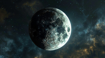 Obraz premium Spectacular Lunar Eclipse. astronomical phenomenon. Moon with shadow in outer space illustration. Moon eclipse