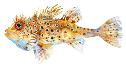 Obraz premium Pufferfish swimming cautiously,Clipart, watercolor illustration, Perfect for nursery art The style is hand drawn, white background