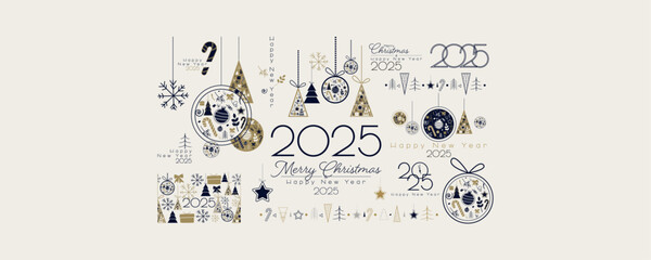 Beautiful modern set for Christmas and New Year of 2025. Merry Christmas and Happy New Year 2025 big collection.