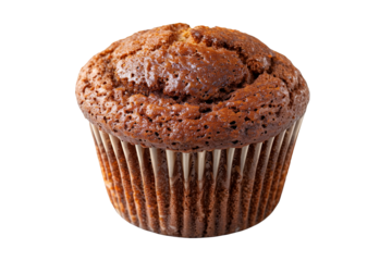 A freshly baked and fluffy chocolate muffin or cupcake isolated on white transparent background, beautifully topped with delightful sweet choco flakes