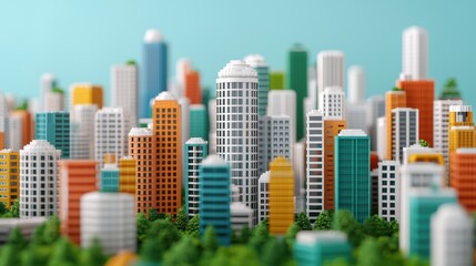 Green Future Cityscape with Gemstone Accents - Ecofriendly Urban Planning Concept with Copy Space, High Detail 8K Resolution