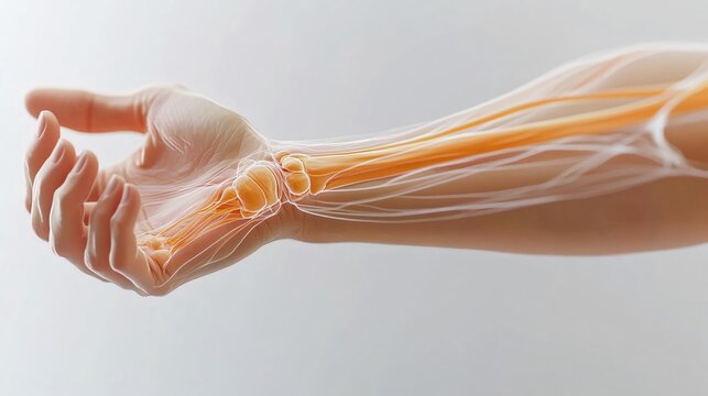 240805 108. Close-up of person massaging painful forearm in professional studio setting. Inflamed ulnar nerve near elbow due to repetitive strain and excessive gripping of artistic implements.
