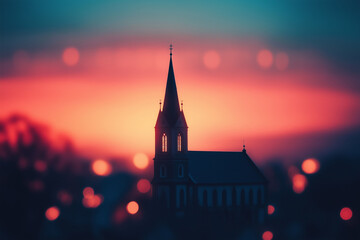 Naklejka premium Blur church in the sunset background, abstract background religion church.