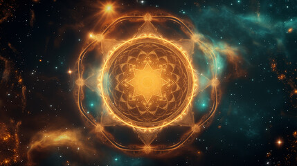 Obraz premium A circular, intricate mandala with layers of mystic symbols and sacred geometry