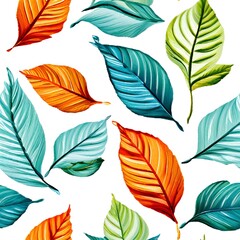 Obraz premium embroidery-leaf-seamless-pattern-isolated-on-white-background