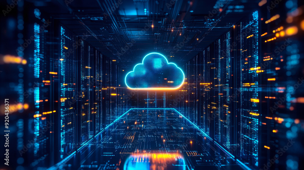 Poster hybrid cloud integration architecture with ai in data center, on-premises infrastructure, seamless t