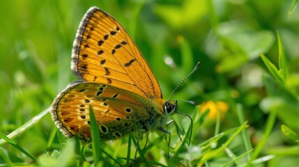 Obraz premium Orange Butterfly on Green Grass