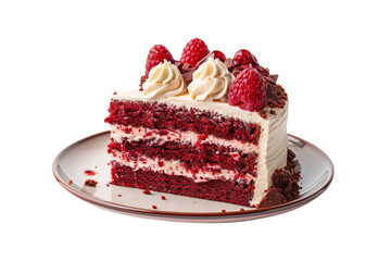 Red velvet cake sliced isolated on transparent background. 