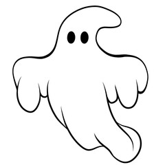Horrible cartoon Ghost outline drawing isolated on transparent background. Halloween cartoon element.